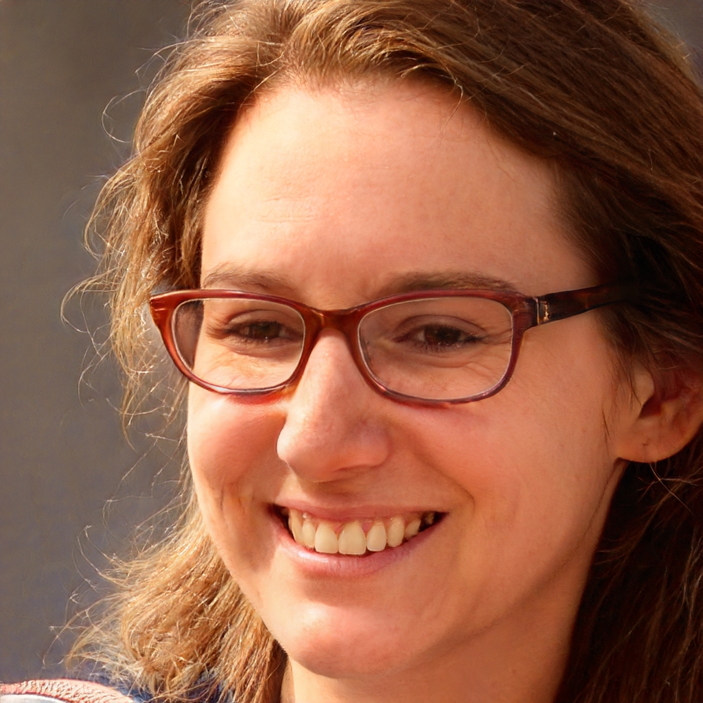 photo d'une jeune femme à lunettes de trois quart, souriante